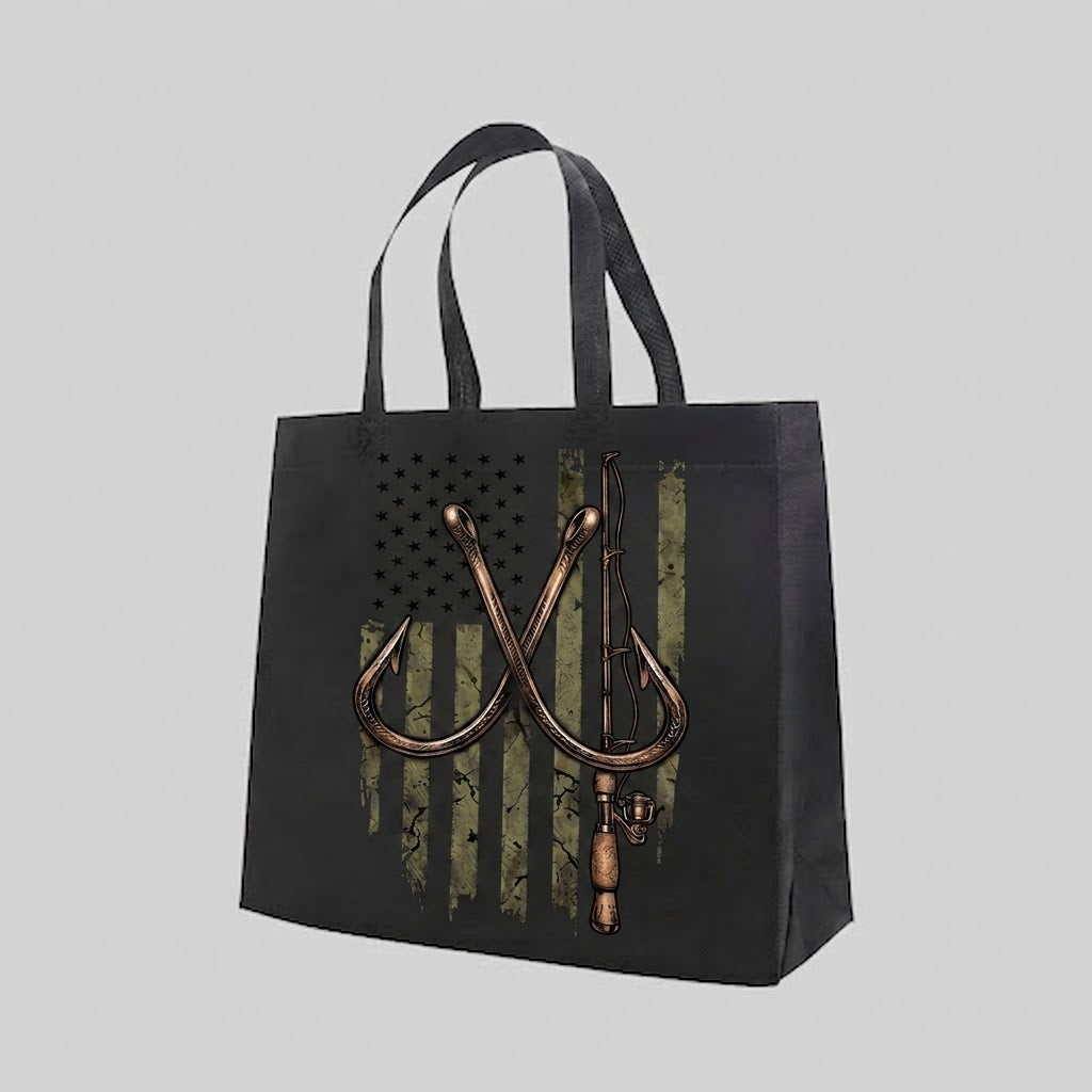 Patriotic Angler - Tote Bag — reusable tote bag with faith and cross graphic — Reborn XII