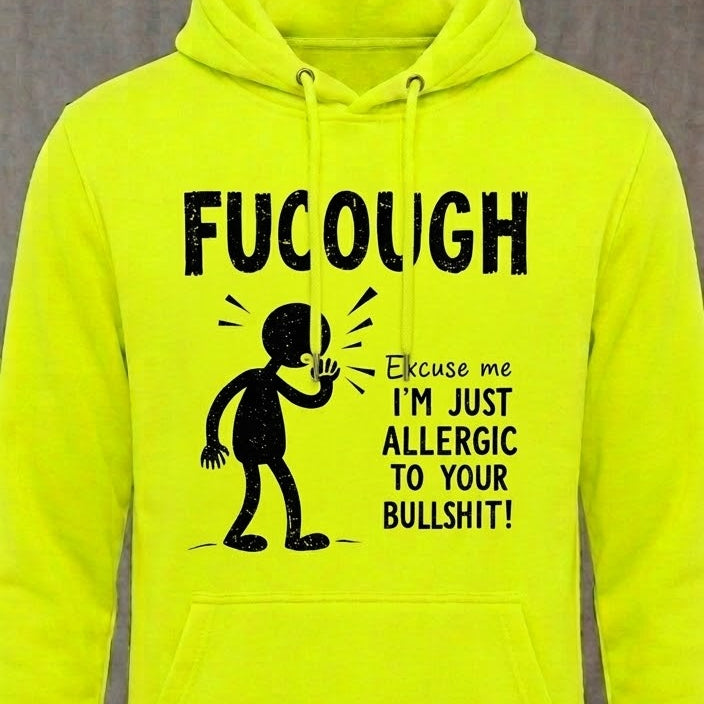 Fucough distressed graphic unisex hoodie in safety green — bold blue-collar work graphic — Reborn XII