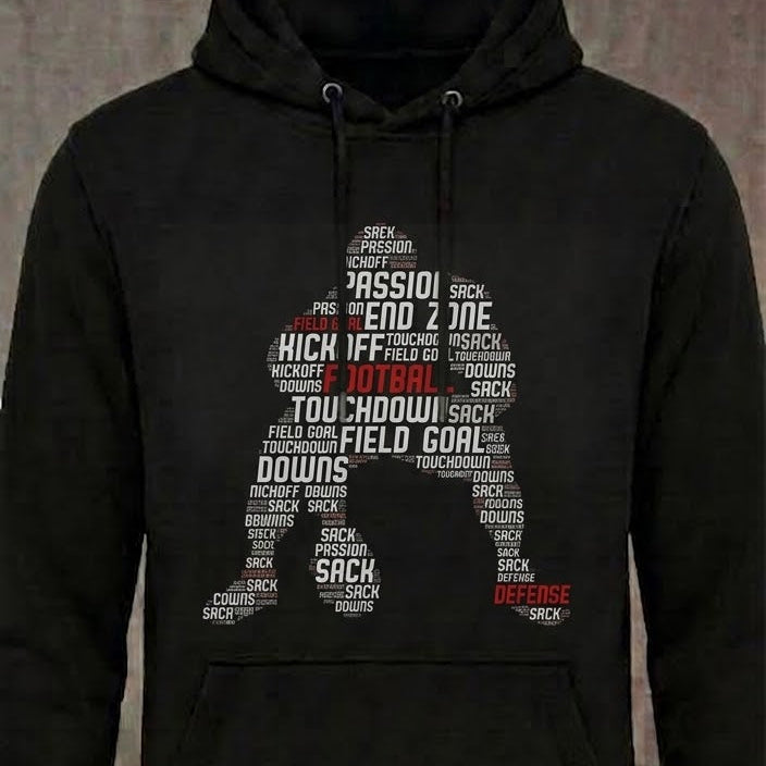 Gridiron Typography distressed graphic unisex hoodie in black — distressed patriotic football graphic — Reborn XII