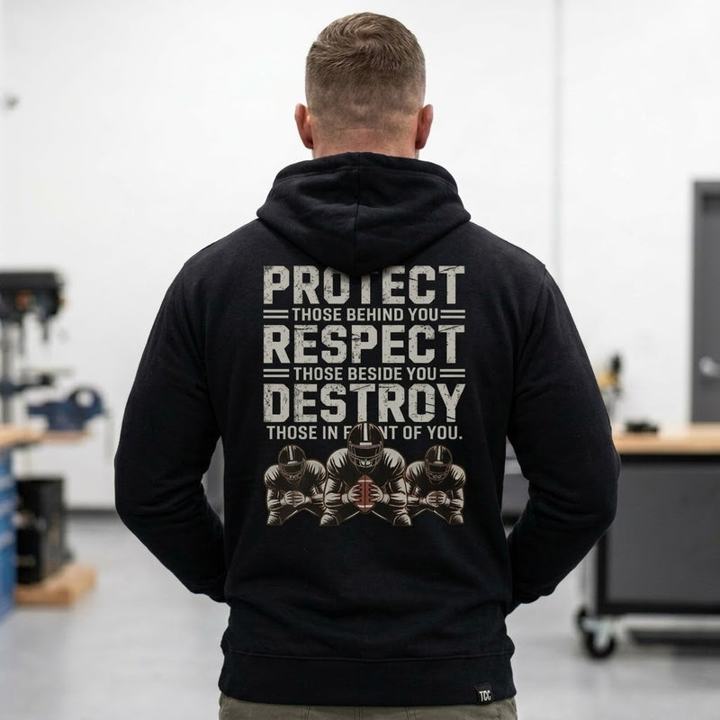 Protect, Respect, Destroy distressed graphic unisex hoodie - view 5 - Reborn XII