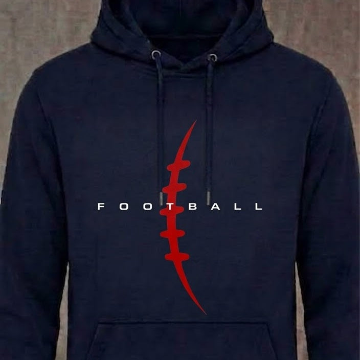 Red Laces Football distressed graphic unisex hoodie in navy — distressed patriotic football graphic — Reborn XII
