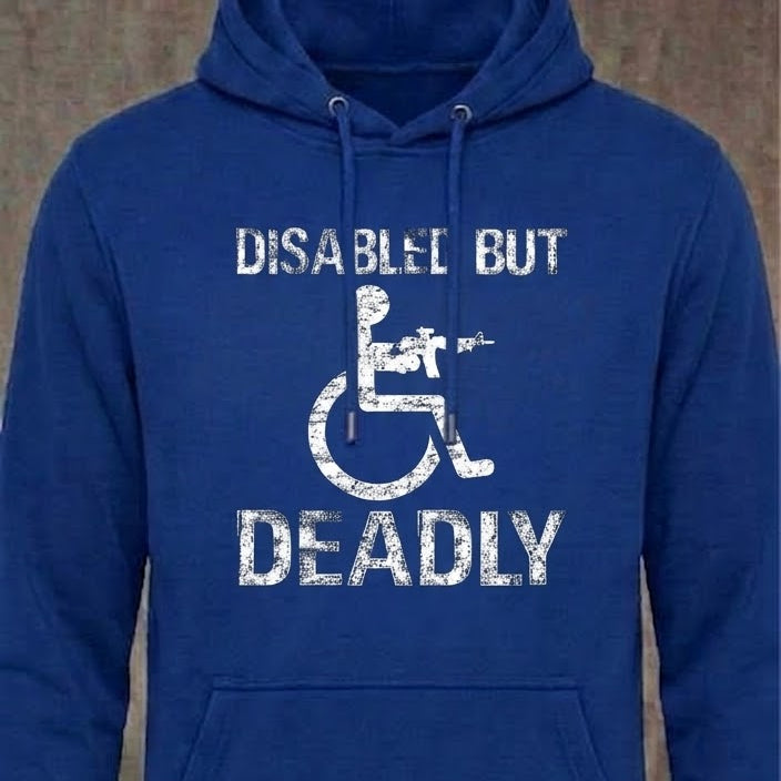 Disabled But Deadly distressed graphic unisex hoodie in black — distressed military and American flag graphic — Reborn XII