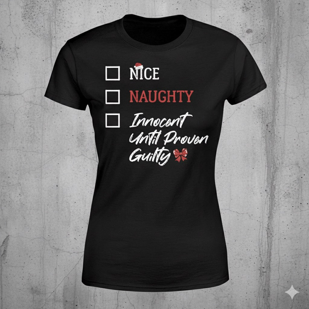 Innocent Until Proven Guilty distressed graphic women's T-shirt from Reborn XII