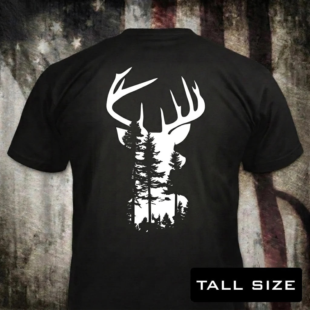 Into The Woods distressed graphic men's tall T-shirt in white — distressed hunting and outdoors graphic — Reborn XII