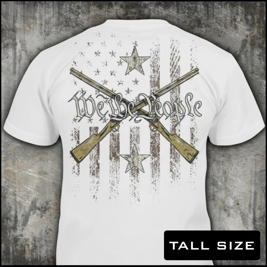 Liberty Rifles distressed graphic men's tall T-shirt in white — distressed faith and cross graphic — Reborn XII