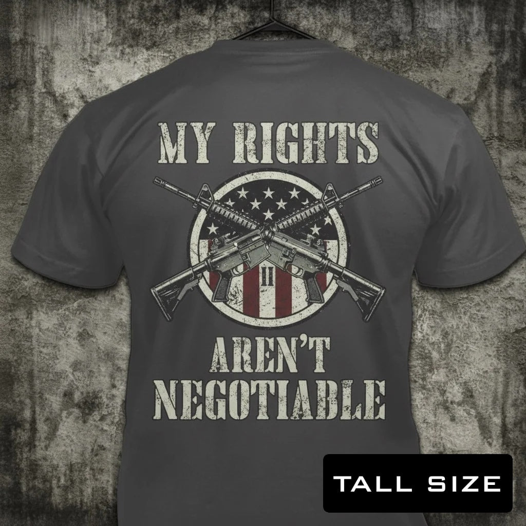 My Rights distressed graphic men's tall T-shirt in grey — distressed patriotic firearms graphic — Reborn XII