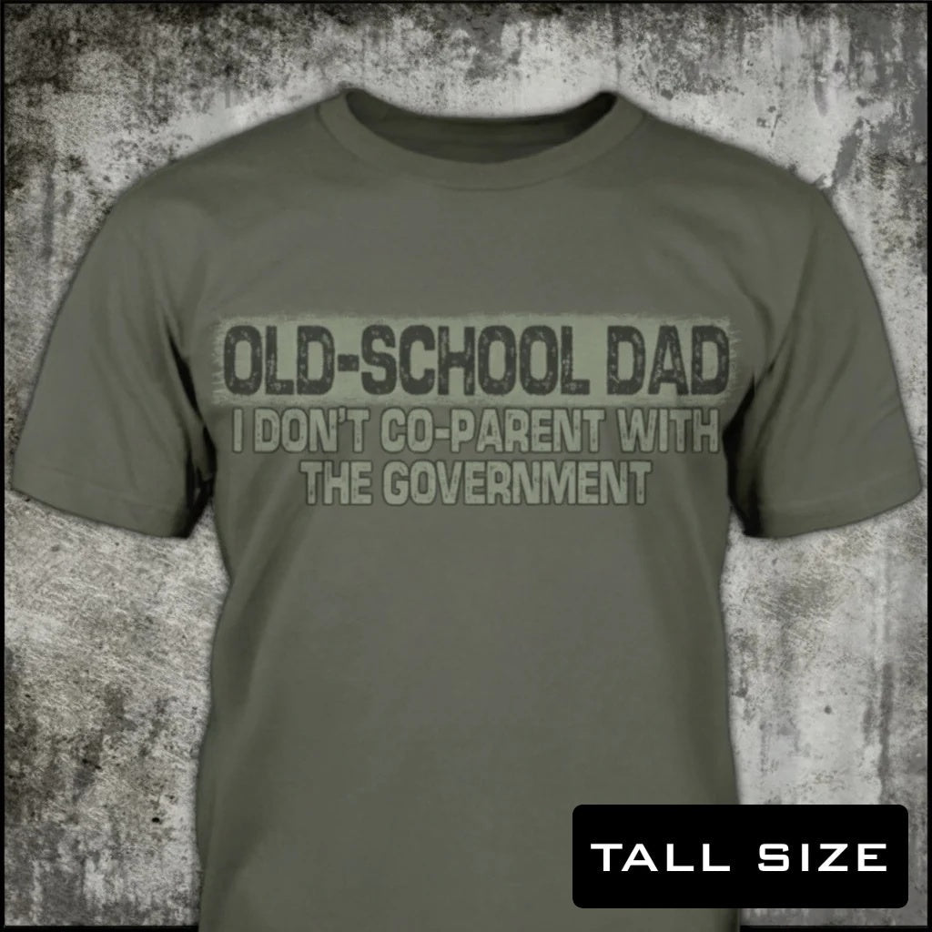 Old School Dad distressed graphic men's tall T-shirt in black — funny dad graphic — Reborn XII
