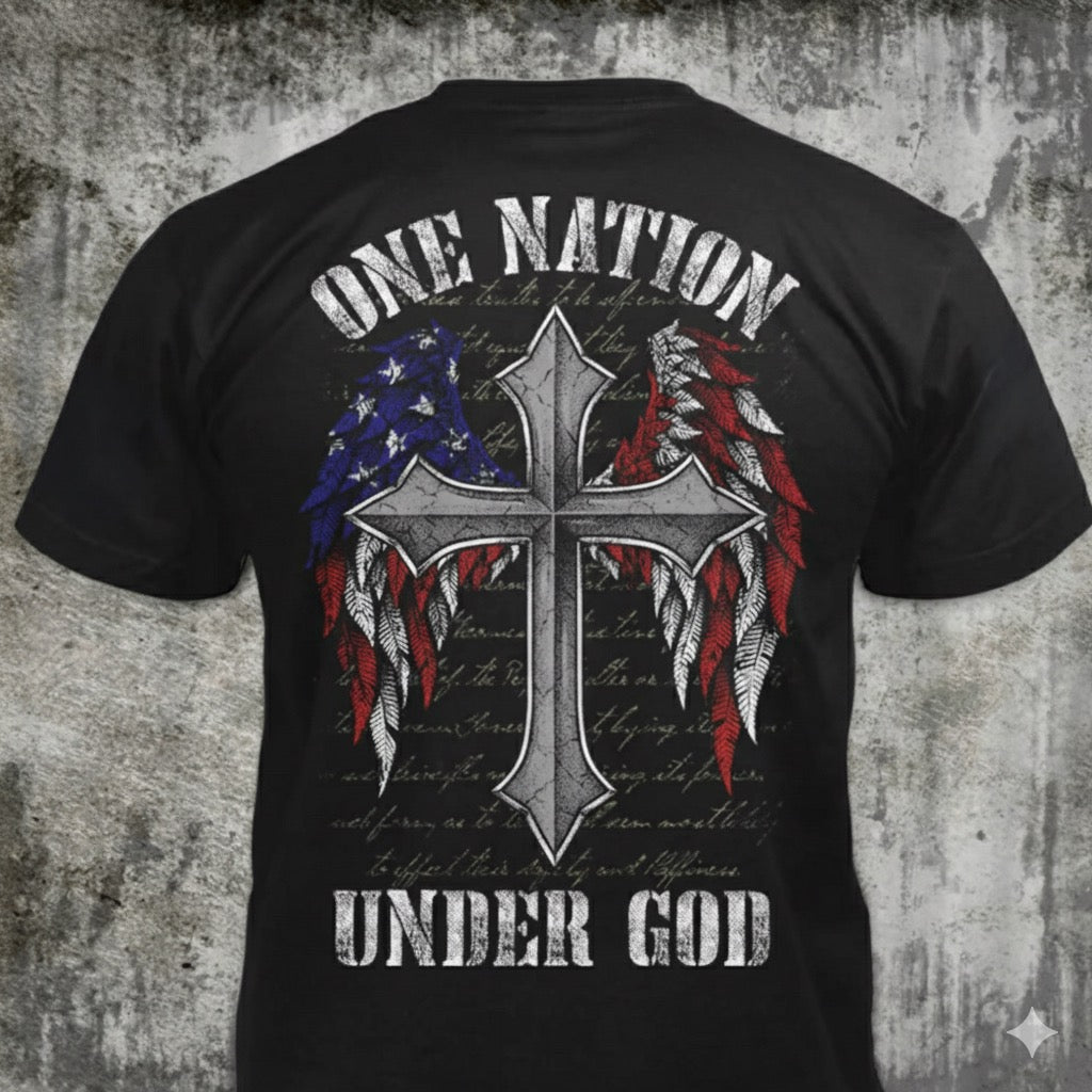 One Nation Under God distressed graphic men's T-shirt in black - view 2 - Reborn XII
