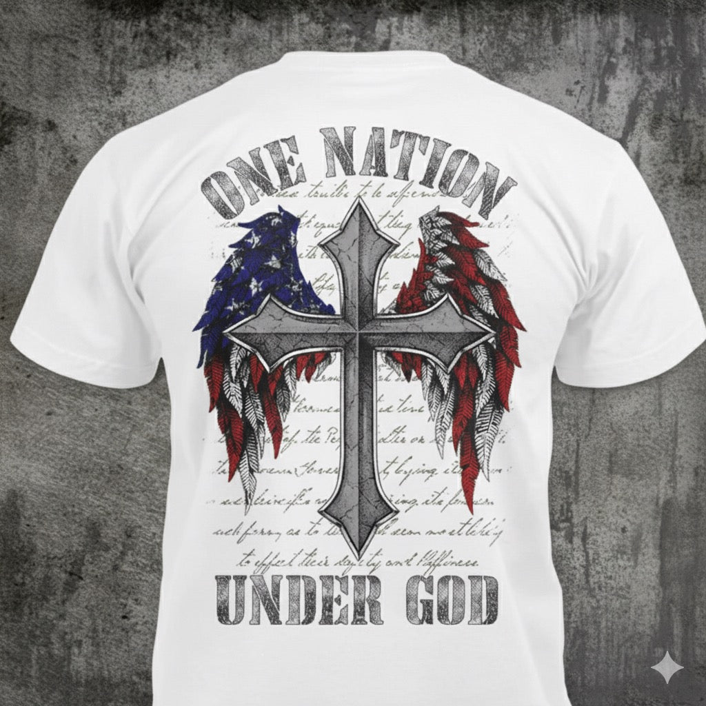 One Nation Under God distressed graphic men's T-shirt in white from Reborn XII