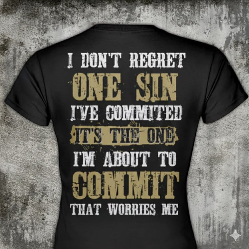One Sin distressed graphic women's T-shirt in black — distressed faith and cross graphic — Reborn XII