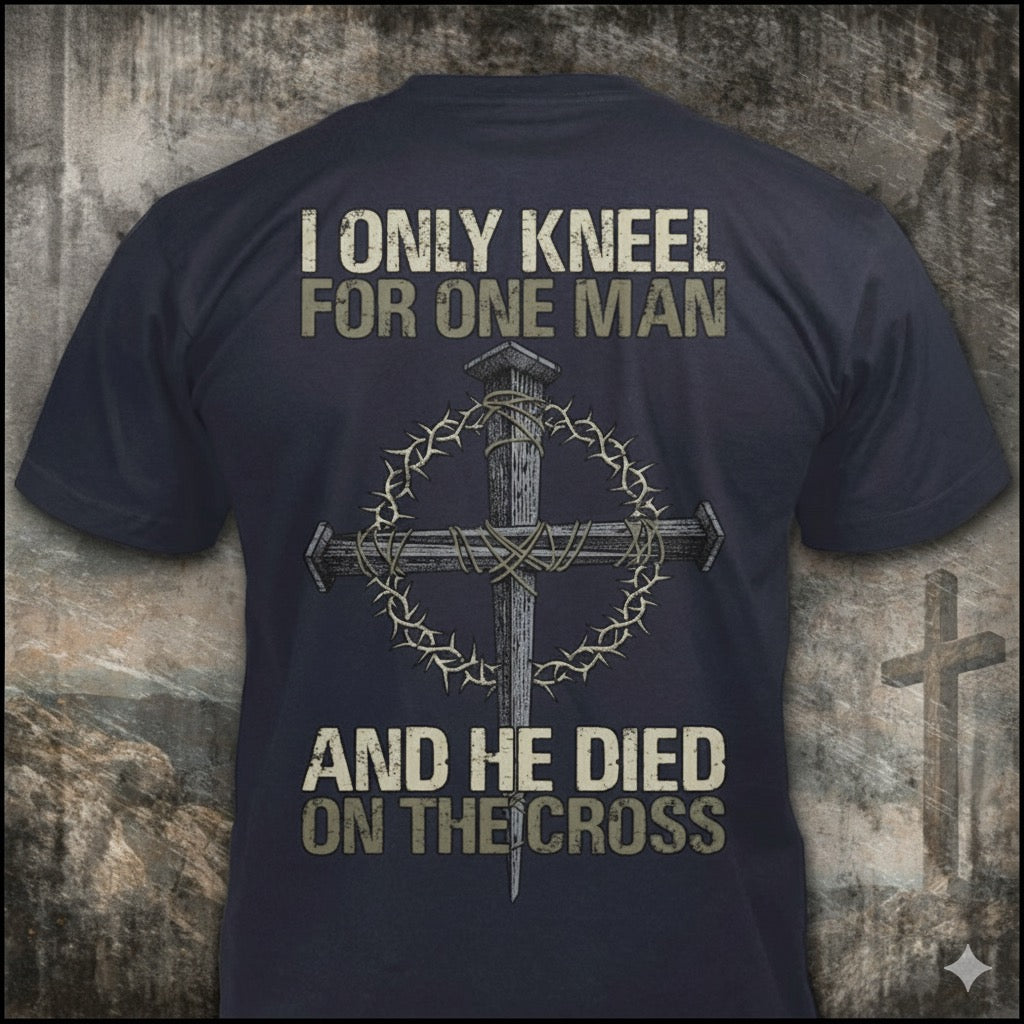 Only Kneel For One distressed graphic men's T-shirt in navy blue from Reborn XII