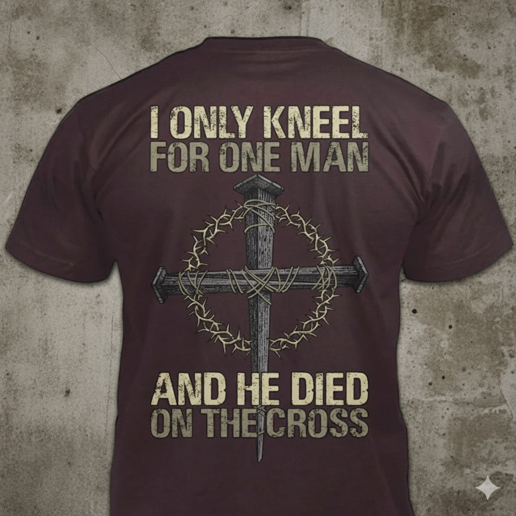 Only Kneel For One distressed graphic men's T-shirt in burgundy - view 2 - Reborn XII