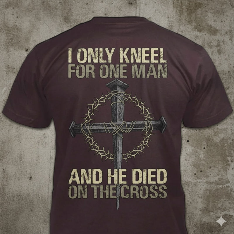 Only Kneel For One distressed graphic men's T-shirt in burgundy - view 2 - Reborn XII