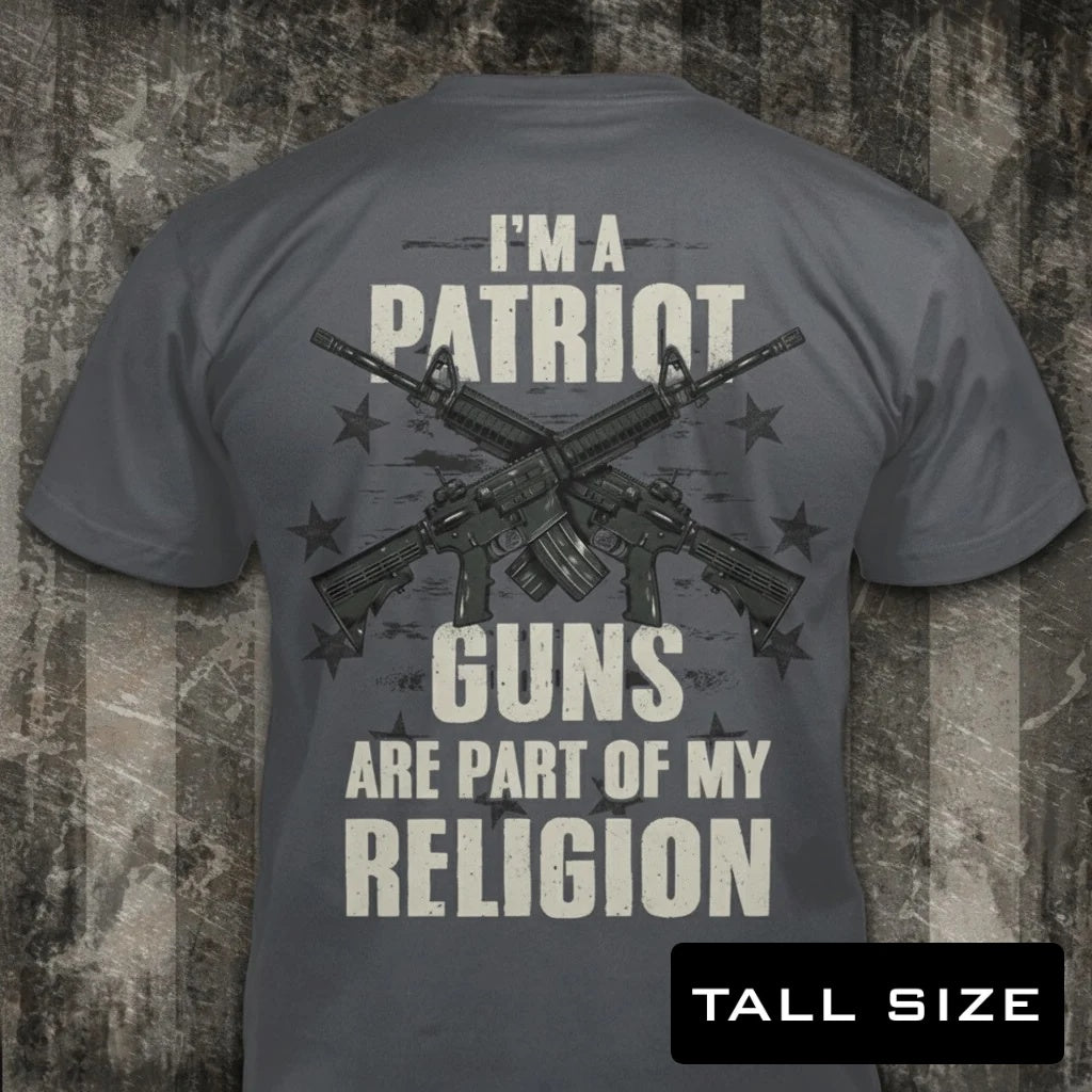 Part Of My Religion distressed graphic men's tall T-shirt in grey — distressed faith and cross graphic — Reborn XII