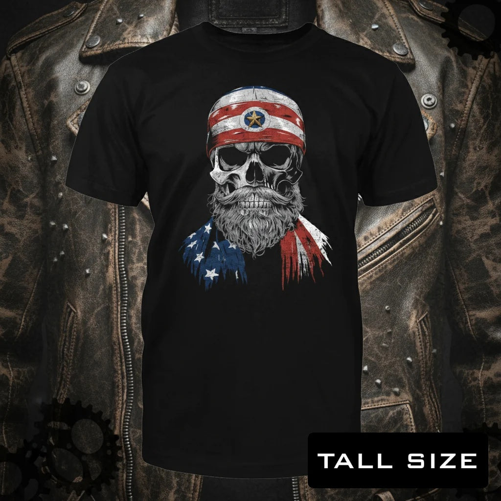 Rebel Skull distressed graphic men's tall T-shirt in blue — funny dad graphic — Reborn XII
