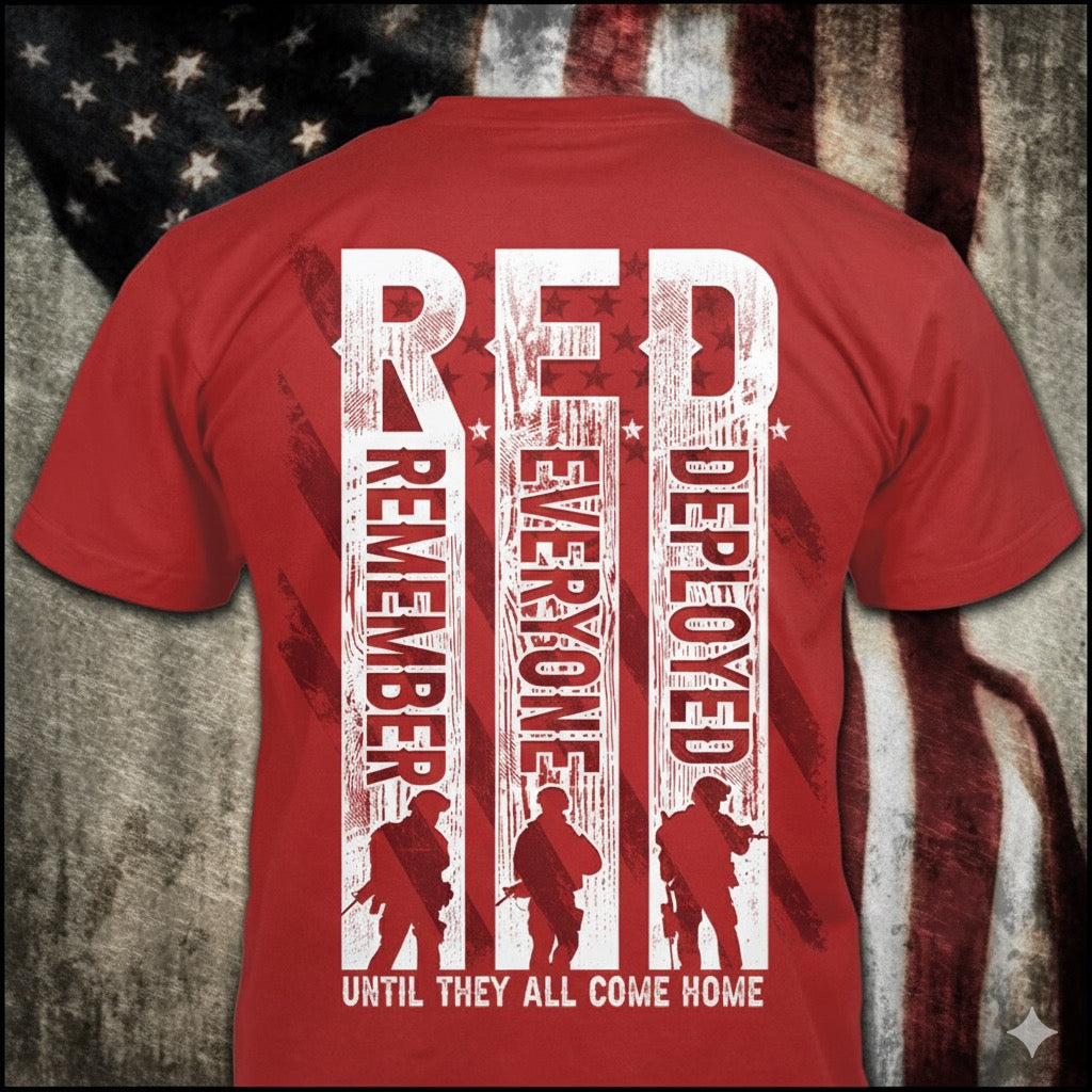 Remember Everyone Deployed distressed graphic men's T-shirt from Reborn XII