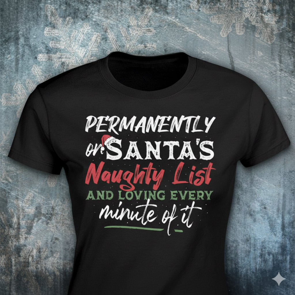 Santa's Naughty List distressed graphic women's T-shirt from Reborn XII