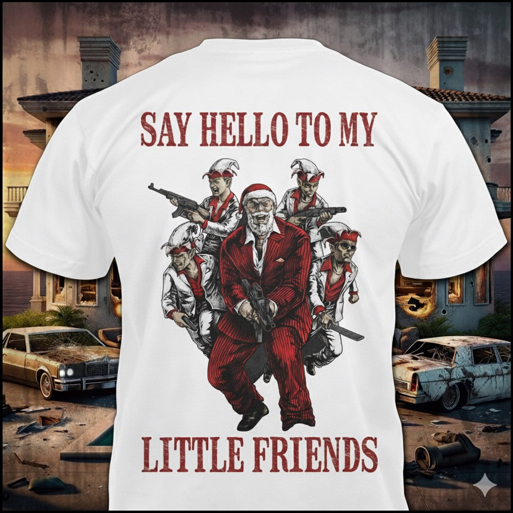 Say Hello To My Little Friends distressed graphic men's T-shirt in white from Reborn XII