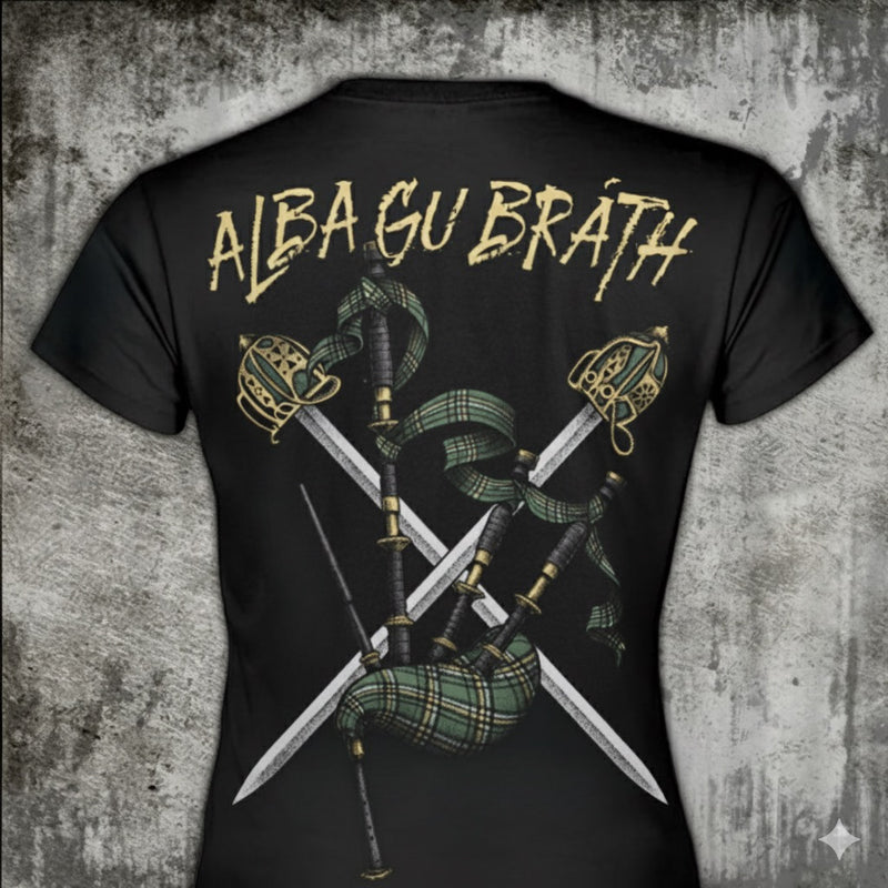 Scotland Forever distressed graphic women's T-shirt in black — distressed faith and cross graphic — Reborn XII