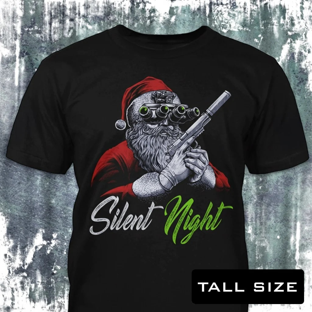 Silent Night distressed graphic men's tall T-shirt in black — bold Christmas graphic — Reborn XII