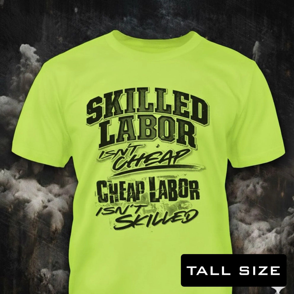 Skilled Labor distressed graphic men's tall T-shirt in green — funny dad graphic — Reborn XII