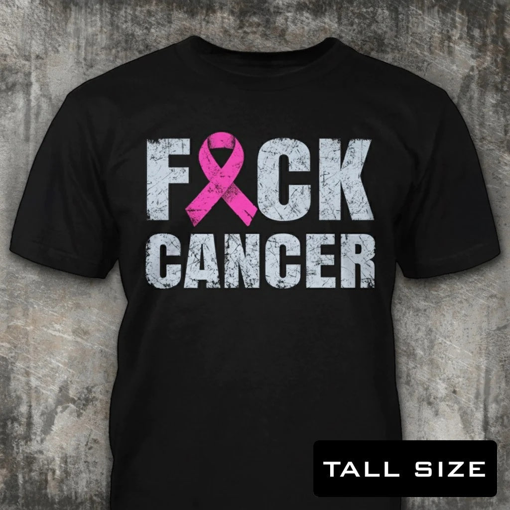 Stand Against Breast Cancer distressed graphic men's tall T-shirt in black — cancer awareness graphic with a pink ribbon — Reborn XII