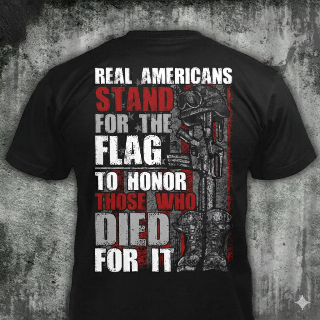 Stand For The Flag distressed graphic men's T-shirt from Reborn XII