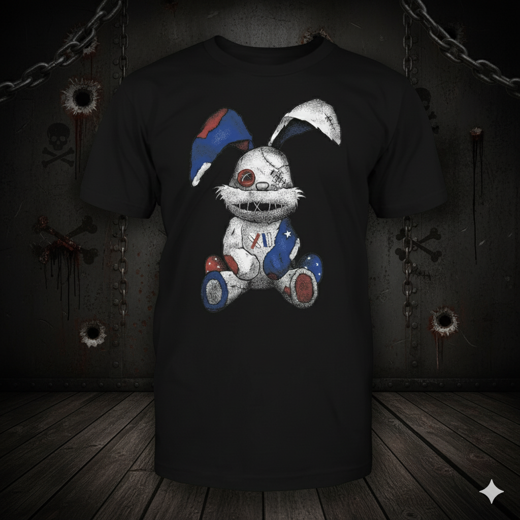 Stitched Bunny distressed graphic men's T-shirt in black - view 2 - Reborn XII