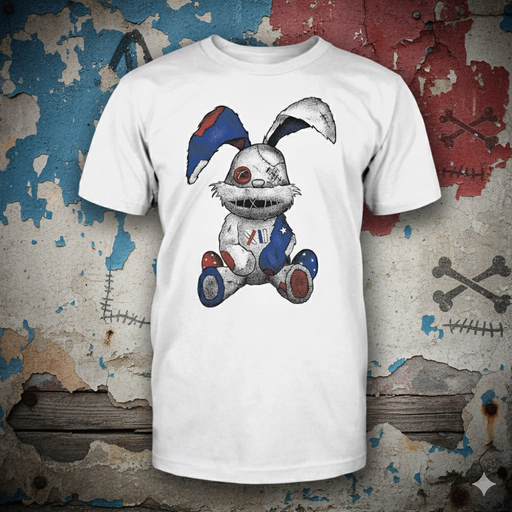 Stitched Bunny distressed graphic men's T-shirt in white from Reborn XII