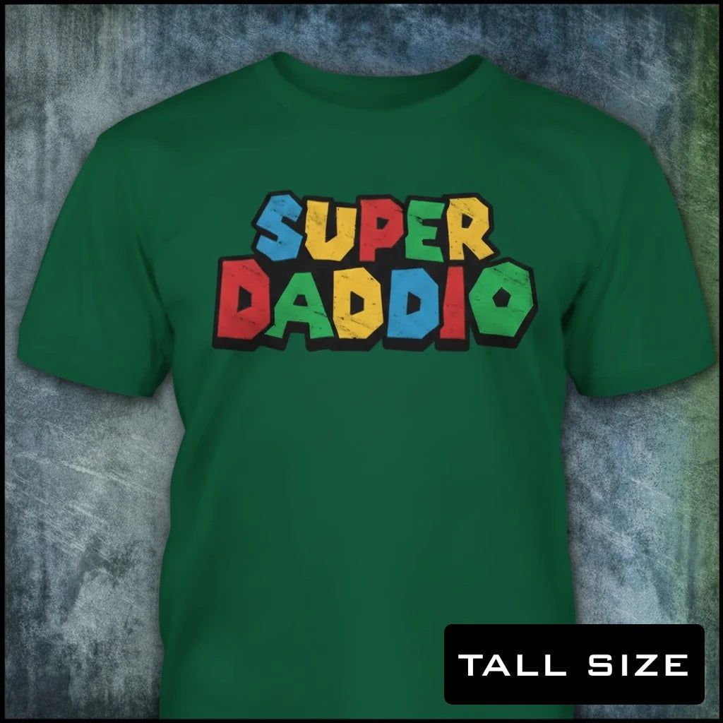 Super Daddio distressed graphic men's tall T-shirt in green — funny dad graphic — Reborn XII