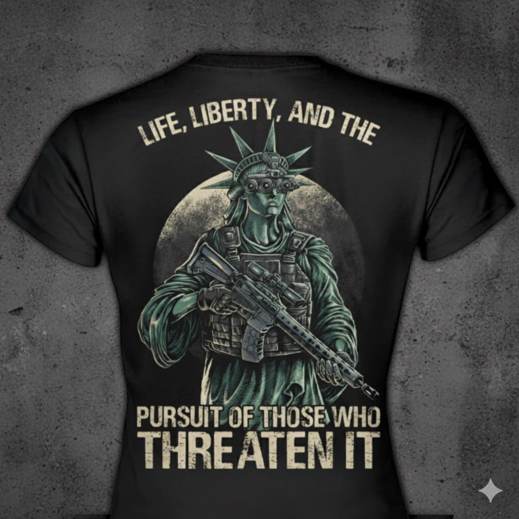 Tactical Liberty distressed graphic women's T-shirt from Reborn XII