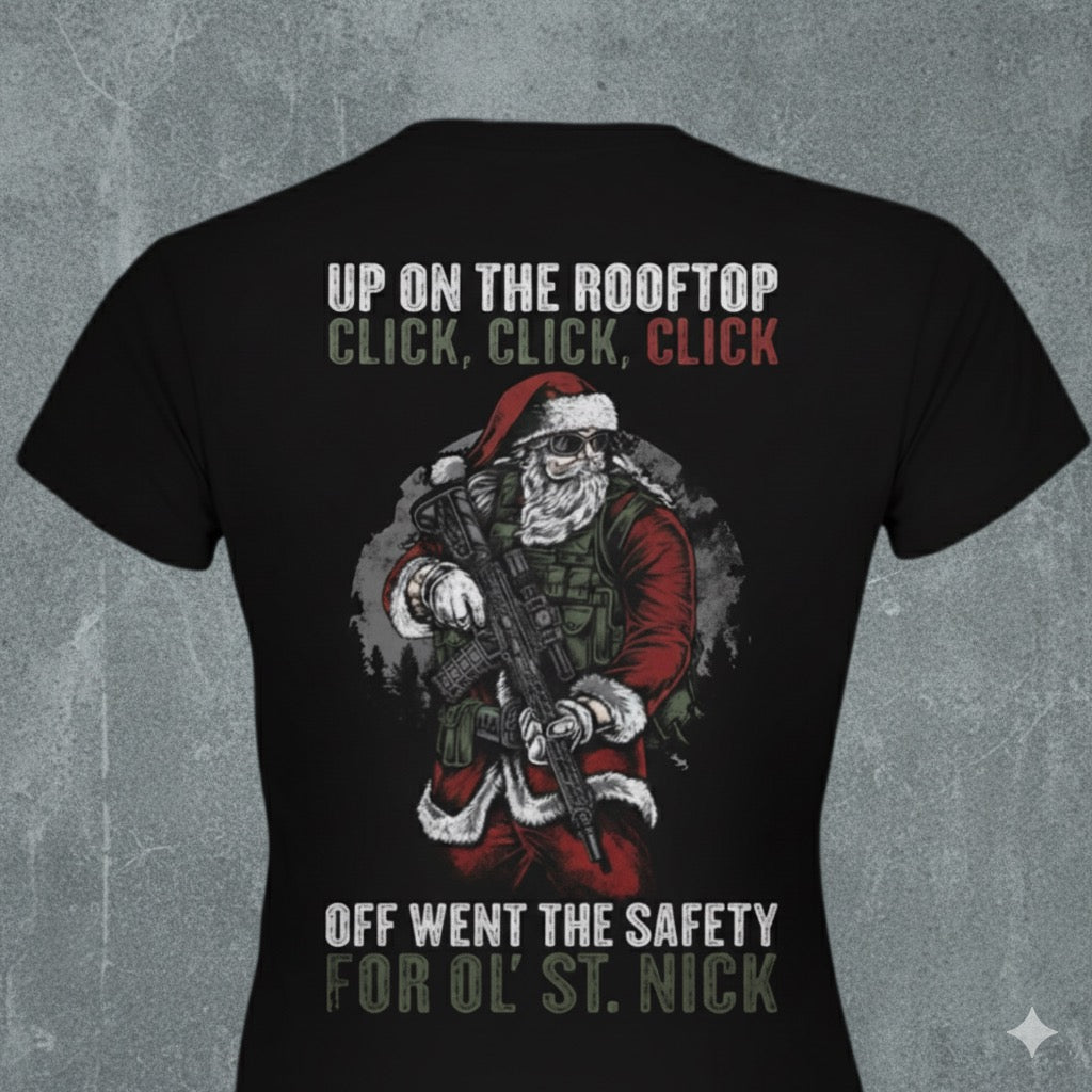 Tactical Santa distressed graphic women's T-shirt from Reborn XII