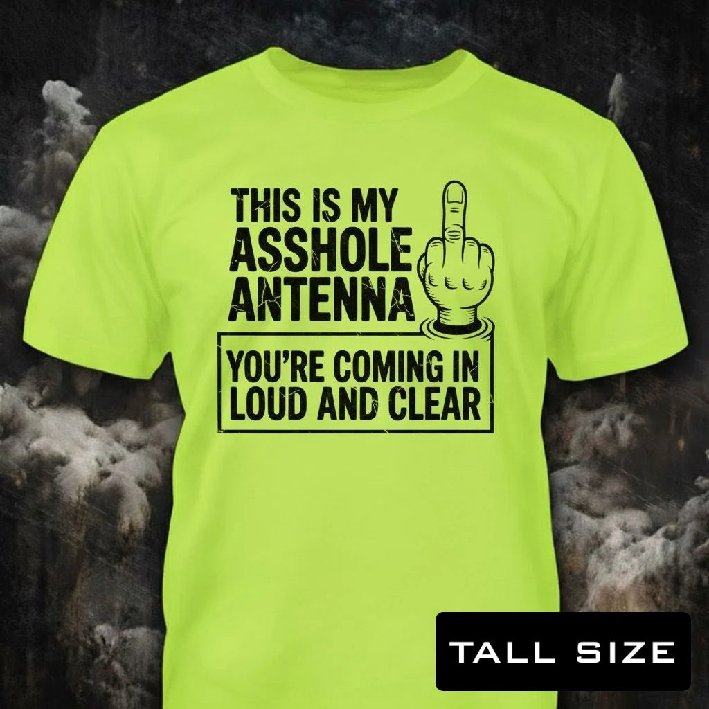 This Is My Antenna distressed graphic men's tall T-shirt in green — bold blue-collar work graphic — Reborn XII