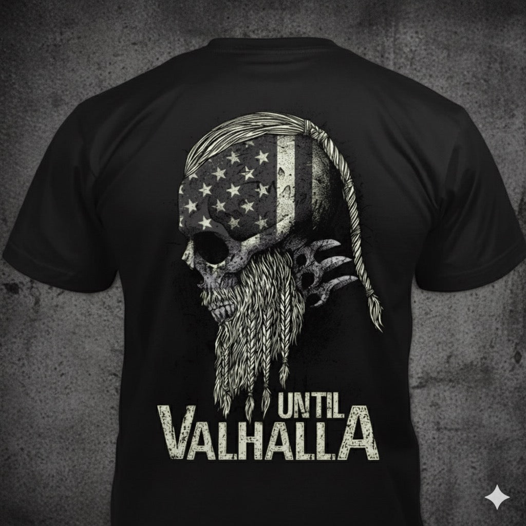 Until Valhalla distressed graphic men's T-shirt in black from Reborn XII