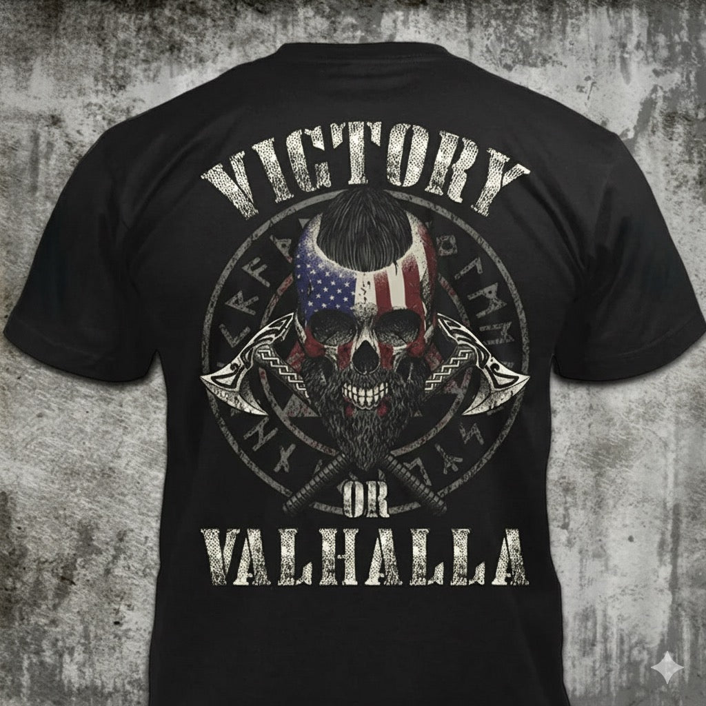 Victory Or Valhalla distressed graphic men's T-shirt from Reborn XII
