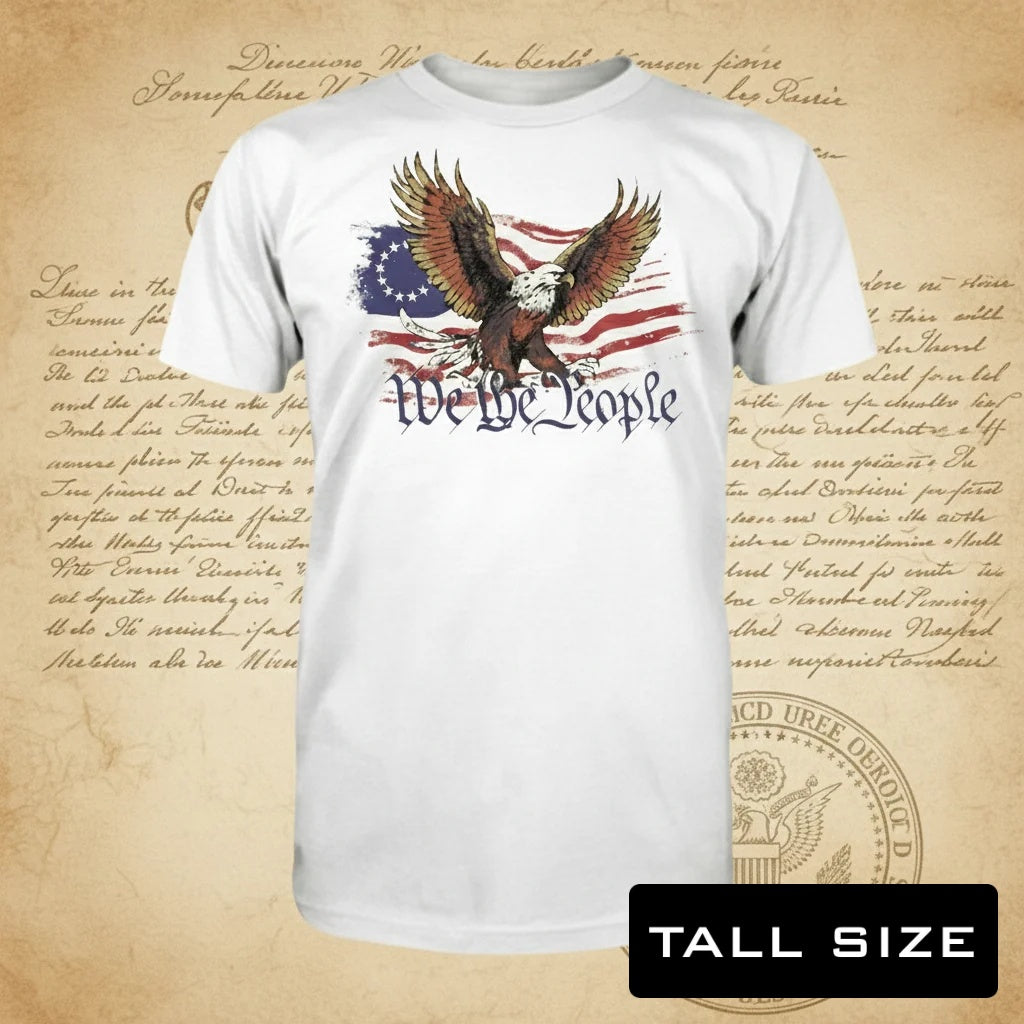 We The People - American Eagle distressed graphic men's tall T-shirt in white — distressed we the people - american eagle graphic — Reborn XII