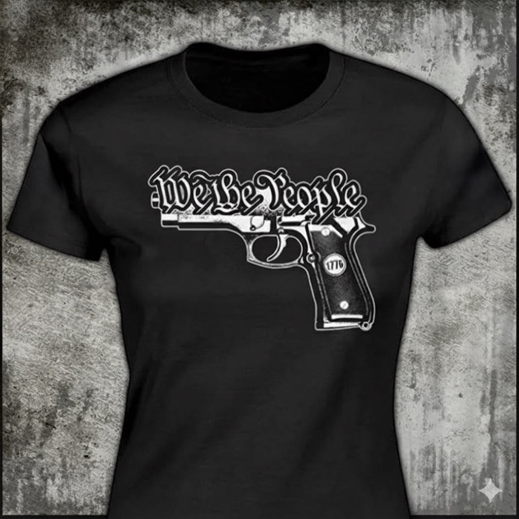 We The People Gun distressed graphic women's T-shirt from Reborn XII
