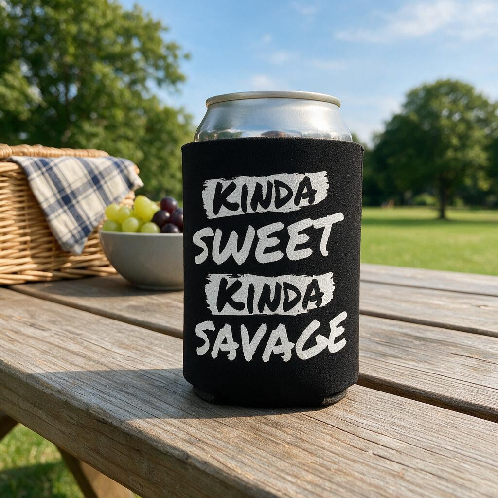 Kinda Sweet Kinda Savage - Can Cooler 6-Pack — foam can cooler with drinking-humor graphic — Reborn XII