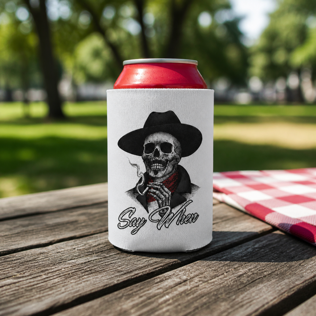 Say When - Can Cooler 6-Pack — foam can cooler with Western cowboy graphic — Reborn XII