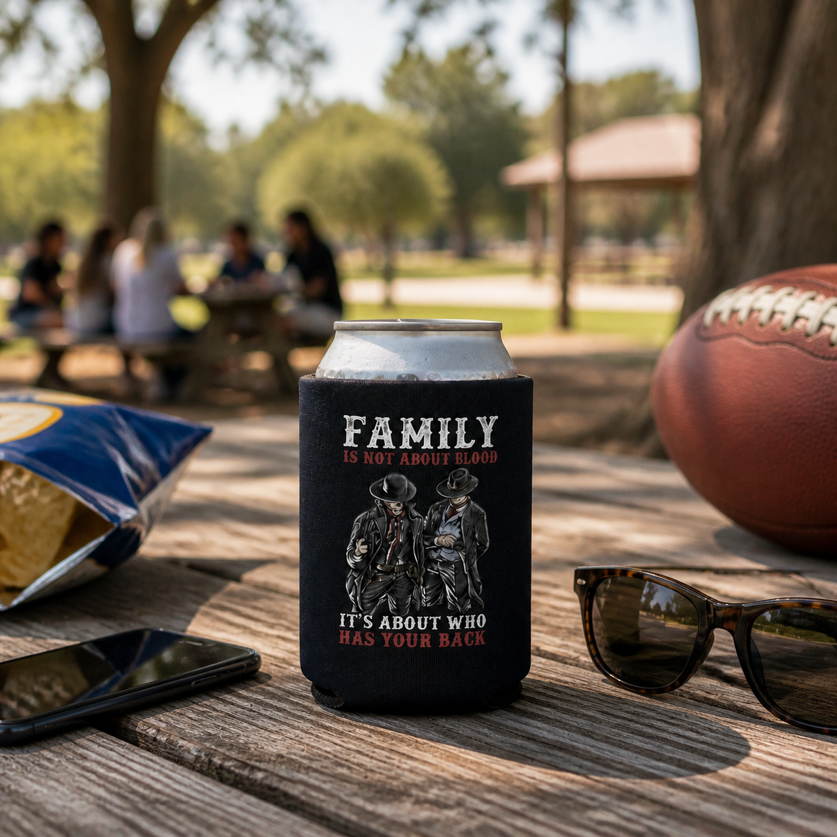 Family - Can Cooler 6-Pack — foam can cooler with drinking-humor graphic — Reborn XII