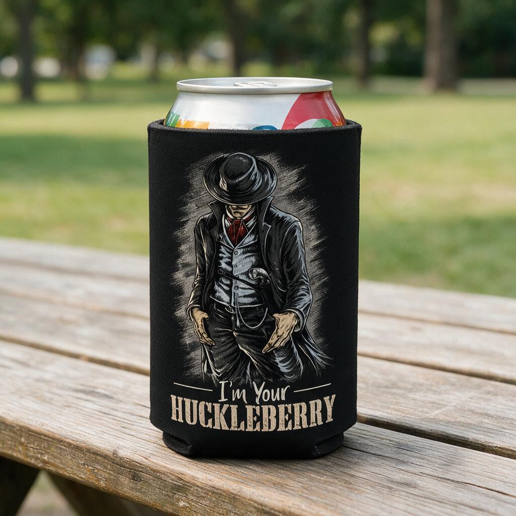I'm Your Huckleberry - Can Cooler 6-Pack — foam can cooler with Western cowboy graphic — Reborn XII