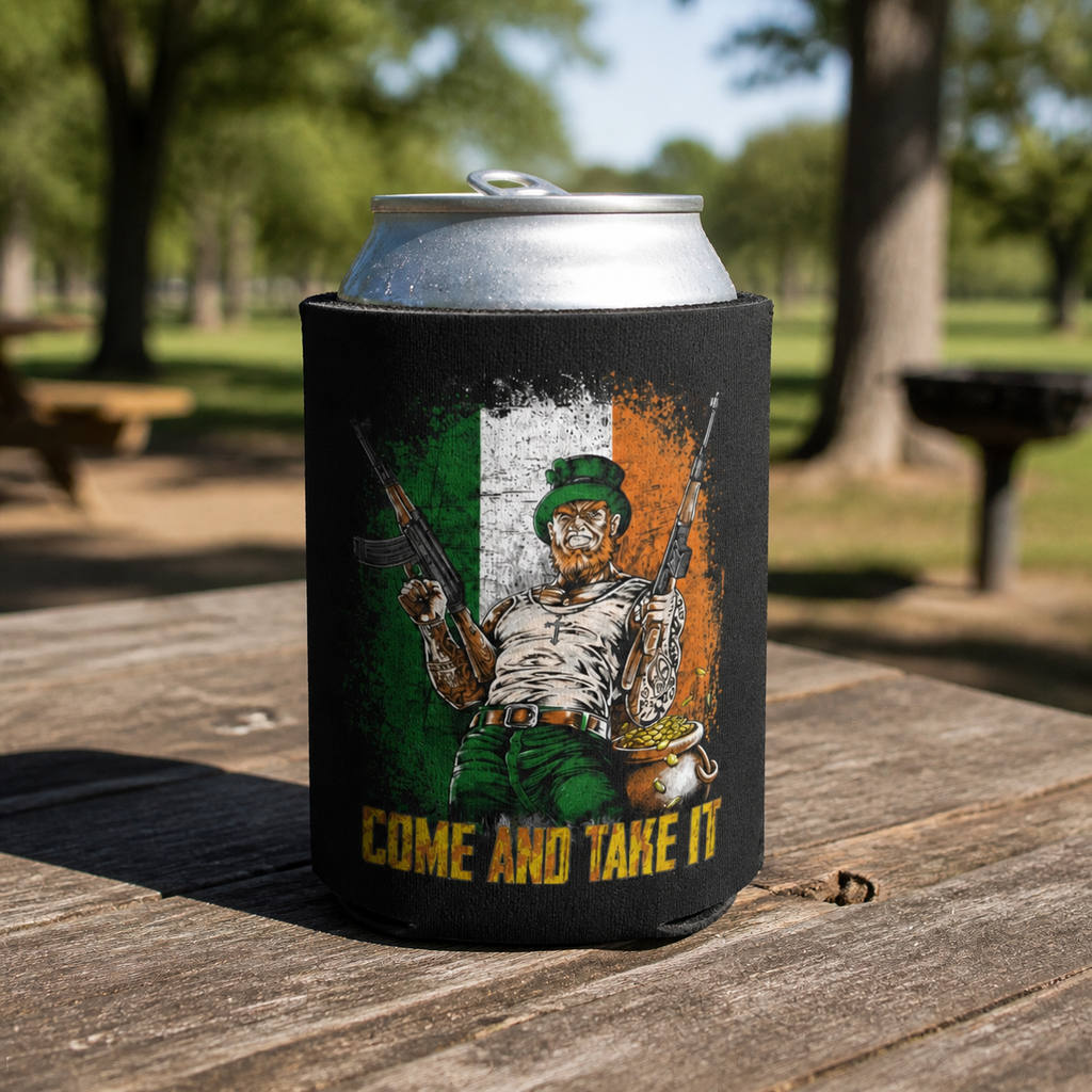 Come And Take It - Can Cooler 6-Pack — foam can cooler with patriotic firearms graphic — Reborn XII