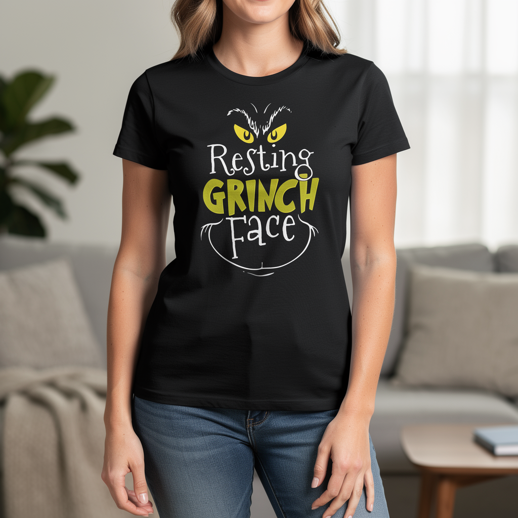 Resting Grinch Face distressed graphic women's T-shirt - view 4 - Reborn XII