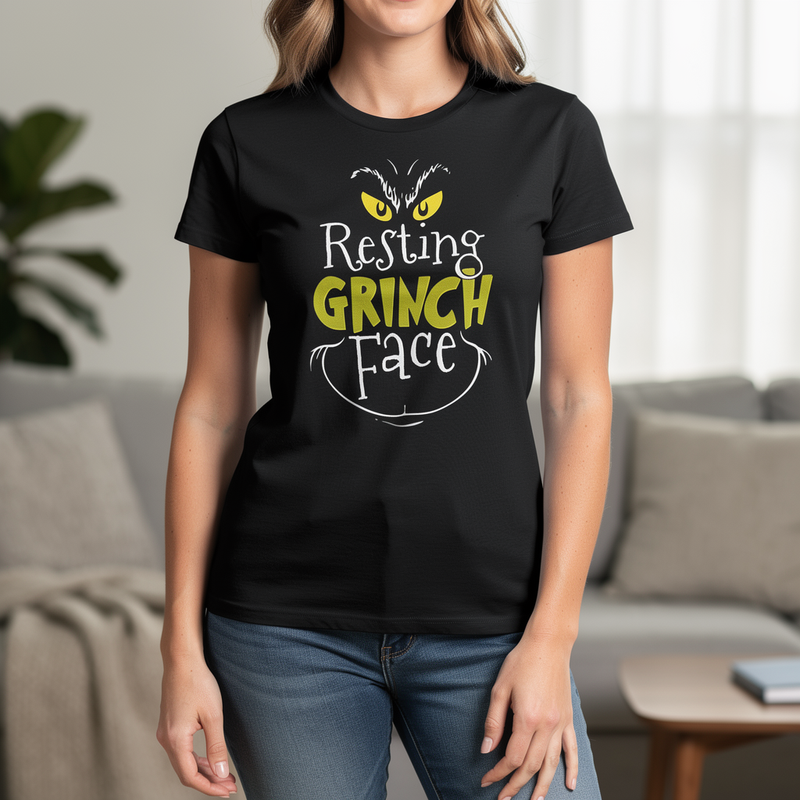 Resting Grinch Face distressed graphic women's T-shirt - view 4 - Reborn XII
