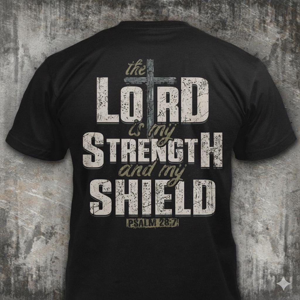 Lord Is My Strength distressed graphic men's T-shirt from Reborn XII