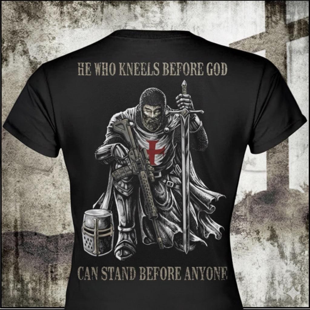 He Who Kneels Before God distressed graphic women's T-shirt from Reborn XII