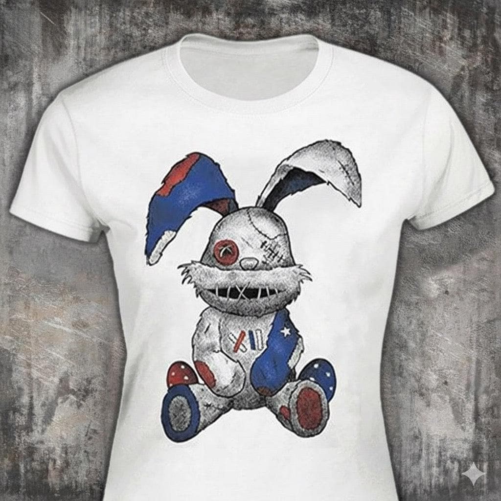 Stitched Bunny distressed graphic women's T-shirt from Reborn XII