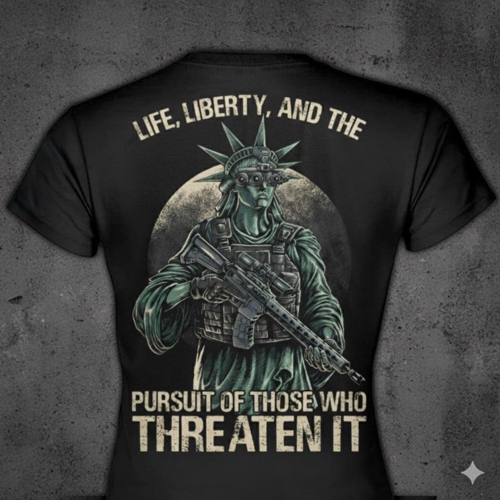 Tactical Liberty distressed graphic women's T-shirt from Reborn XII