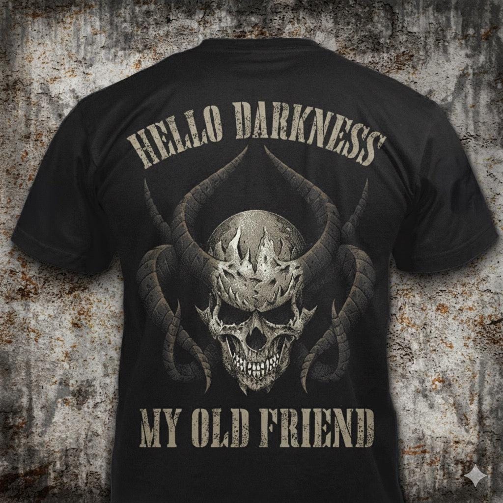 Hello Darkness distressed graphic men's T-shirt from Reborn XII