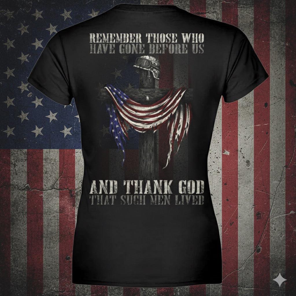 Remember Those Before Us distressed graphic women's T-shirt from Reborn XII